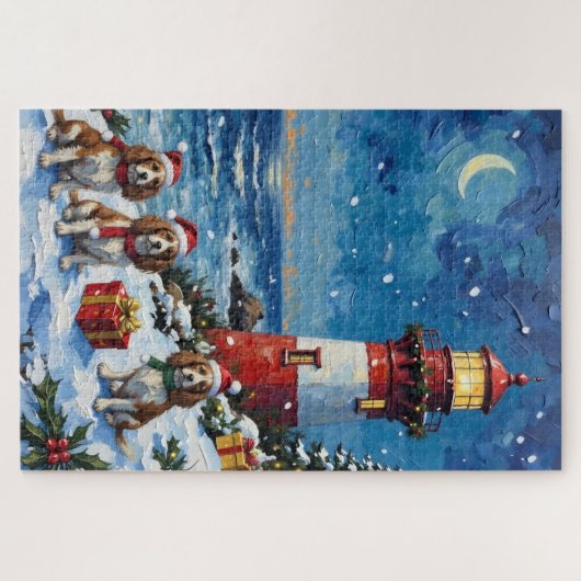 Cavalier King Charles Spaniel Christmas Lighthouse Puzzle (Horizontal)