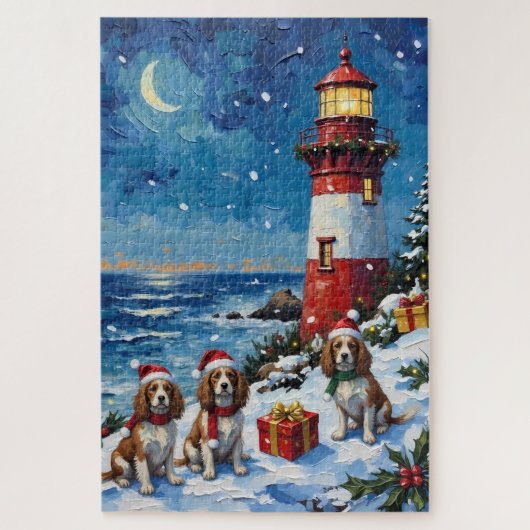 Cavalier King Charles Spaniel Christmas Lighthouse Puzzle (Vertikal)