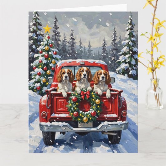 Cavalier King Charles Spaniel Christmas Red Truck Karte (Gelbe Blume)