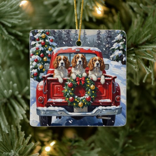 Cavalier King Charles Spaniel Christmas Red Truck Keramikornament (Baum)