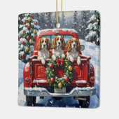 Cavalier King Charles Spaniel Christmas Red Truck Keramikornament (Links)