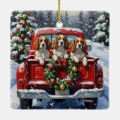 Cavalier King Charles Spaniel Christmas Red Truck Keramikornament (Rückseite)