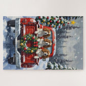Cavalier King Charles Spaniel Christmas Red Truck Puzzle (Horizontal)