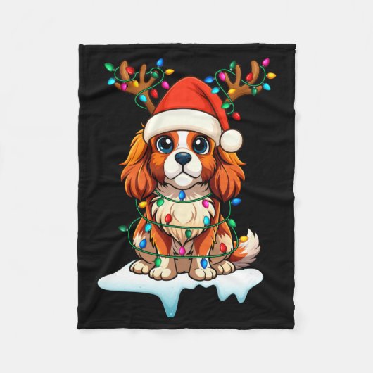 Cavalier King Charles Spaniel Christmas Reindeer P Fleecedecke (Vorderseite)