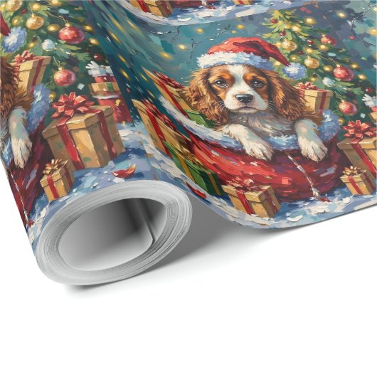 Cavalier King Charles Spaniel Christmas Santa Bag  Geschenkpapier (Rolleneckpunkt)