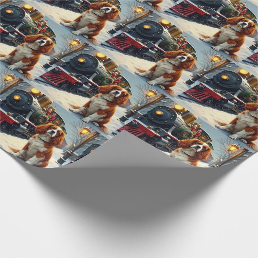Cavalier King Charles Spaniel Christmas Train Geschenkpapier (Ecke)
