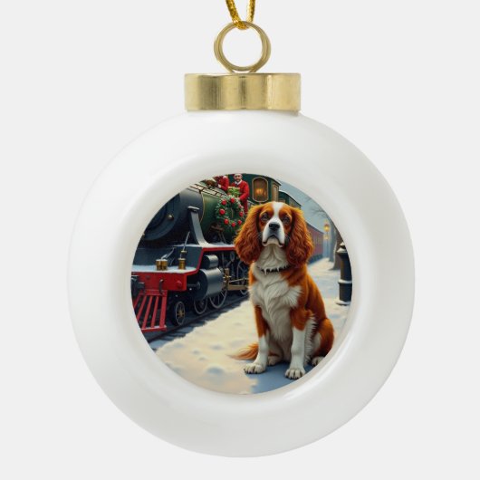 Cavalier King Charles Spaniel Christmas Train Keramik Kugel-Ornament (Vorderseite)