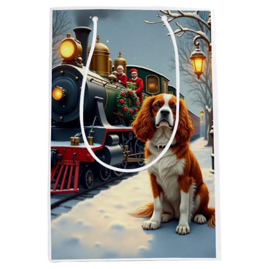 Cavalier King Charles Spaniel Christmas Train Mittlere Geschenktüte (Vorderseite)
