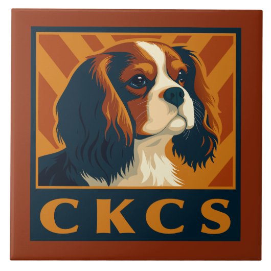 Cavalier King Charles Spaniel CKCS Retro Fliese (Vorderseite)