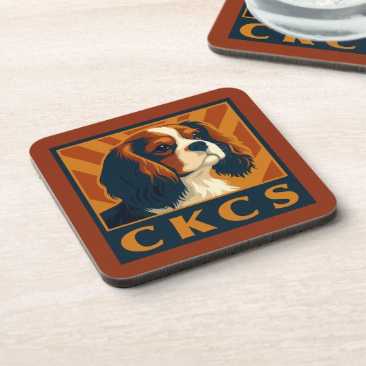 Cavalier King Charles Spaniel CKCS Retro Getränkeuntersetzer (Linke Seite)