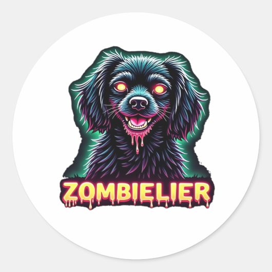 Cavalier King Charles Spaniel CKCS Zombie Dog Hall Runder Aufkleber (Vorderseite)