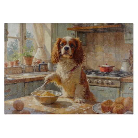 Cavalier King Charles Spaniel Cooking in Kitchen Schneidebrett (Vorderseite)