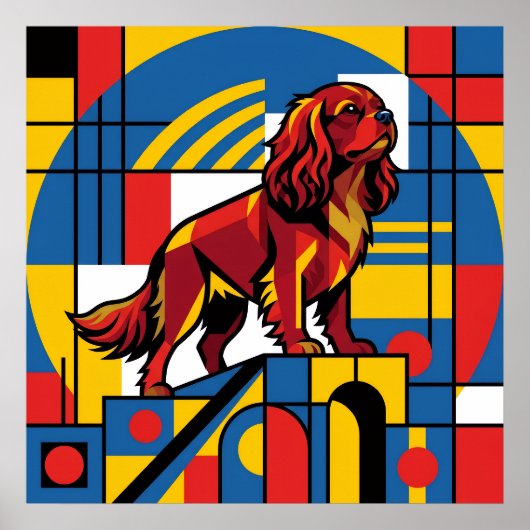 Cavalier King Charles Spaniel De Stijl Poster | Mo (Vorne)