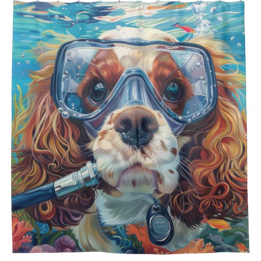 Cavalier King Charles Spaniel Diving Underwater Duschvorhang (Vorderseite)