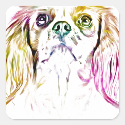 Cavalier King Charles Spaniel Dog Art Painting Quadratischer Aufkleber (Vorderseite)