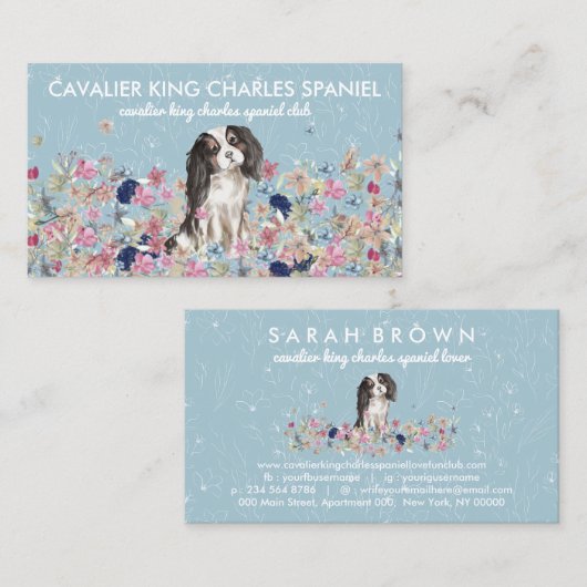 Cavalier King Charles Spaniel Dog Blume Pattern Visitenkarte (Vorne/Hinten)