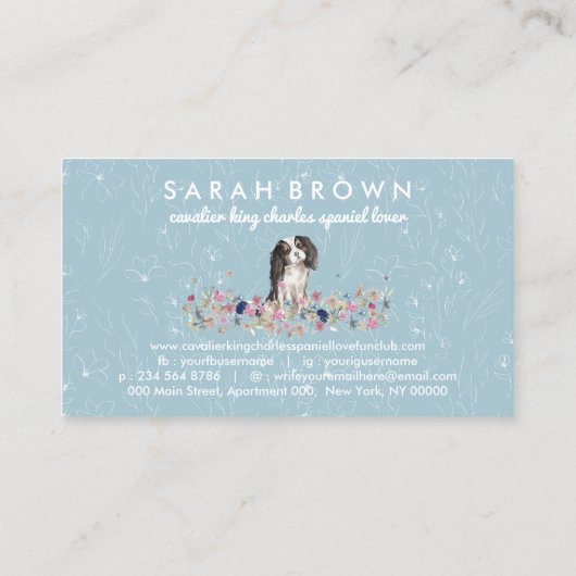 Cavalier King Charles Spaniel Dog Blume Pattern Visitenkarte (Rückseite)