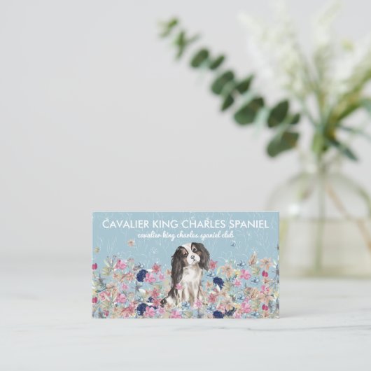 Cavalier King Charles Spaniel Dog Blume Pattern Visitenkarte (Stehend Vorderseite)