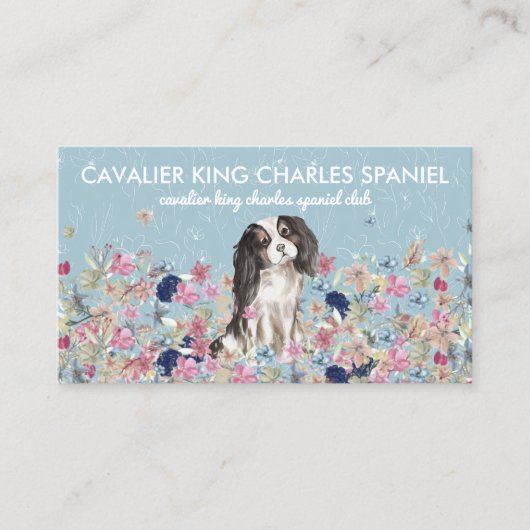 Cavalier King Charles Spaniel Dog Blume Pattern Visitenkarte (Vorderseite)