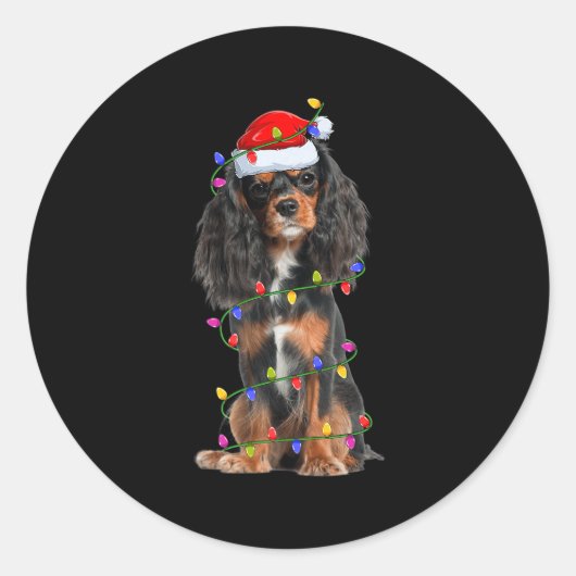 Cavalier King Charles Spaniel Dog Christmas Lights Runder Aufkleber (Vorderseite)