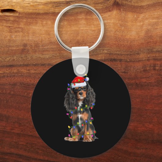 Cavalier King Charles Spaniel Dog Christmas Lights Schlüsselanhänger (Vorderseite)