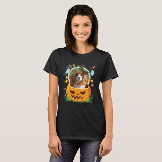 Cavalier King Charles Spaniel Dog Funny Halloween T-Shirt (Vorne ganz)