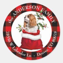 Cavalier King Charles Spaniel Dog Kariert Frame Runder Aufkleber