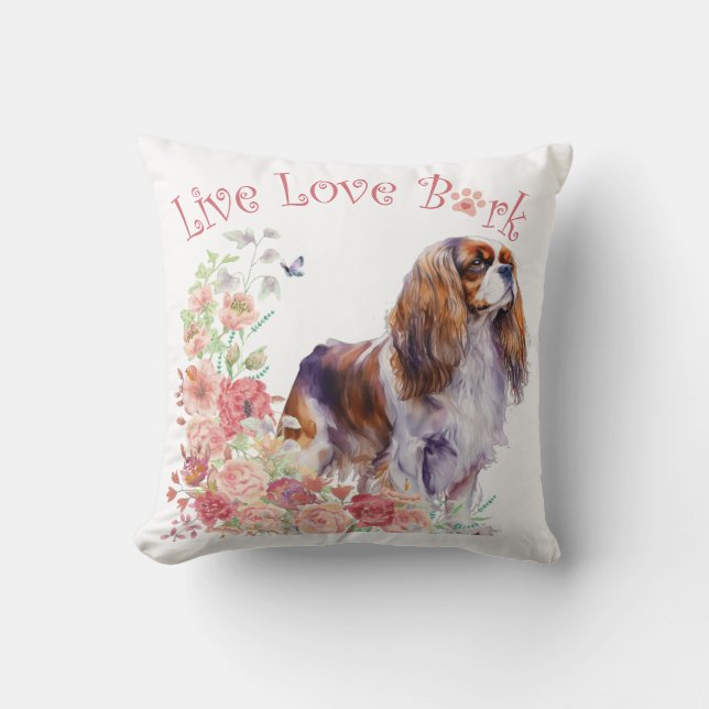 Cavalier King Charles Spaniel Dog Mama Floral Kissen (Vorderseite)