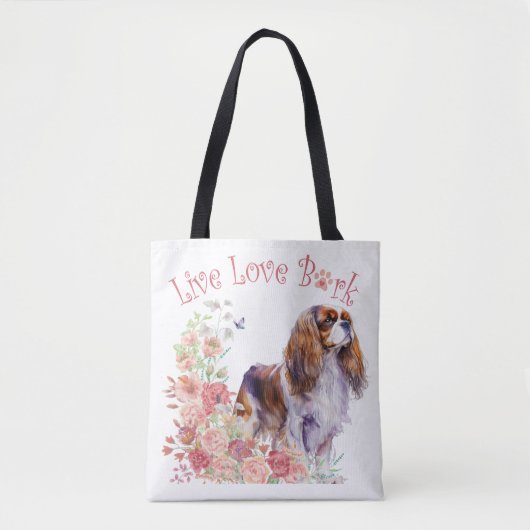 Cavalier King Charles Spaniel Dog Mama Floral Tasche (Vorderseite)