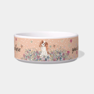 Cavalier King Charles Spaniel Dog mit Pfoten Orang Napf