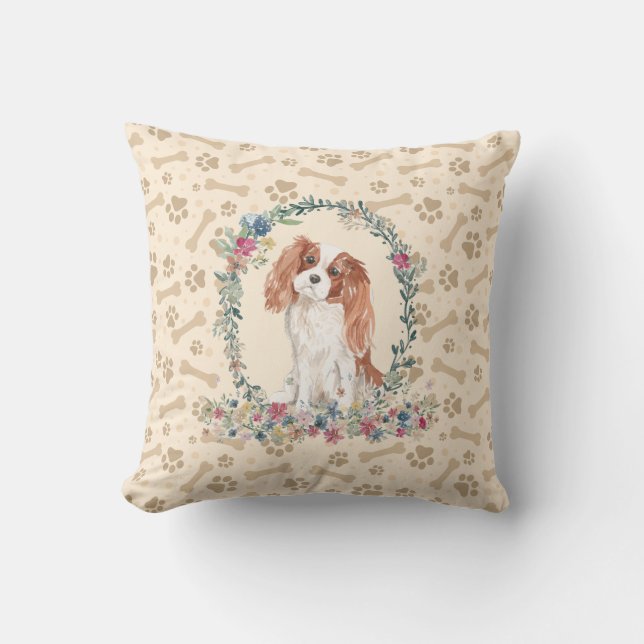 Cavalier King Charles Spaniel Dog Paw Print Floral Kissen (Vorderseite)