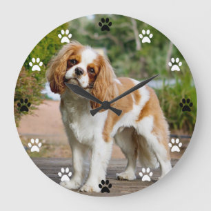 Cavalier King Charles Spaniel Dog - Paw Print Time Große Wanduhr