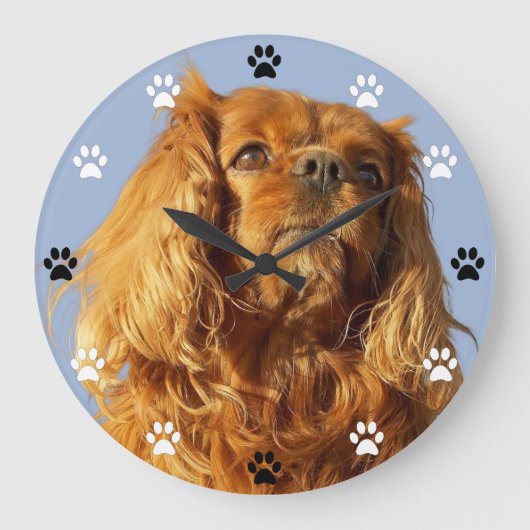 Cavalier King Charles Spaniel Dog - Paw Print Time Große Wanduhr (Vorderseite)