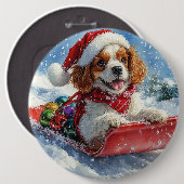 Cavalier King Charles Spaniel Dog Sledge Weihnacht Button (Vorne & Hinten)
