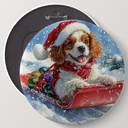Cavalier King Charles Spaniel Dog Sledge Weihnacht Button (Vorne & Hinten)