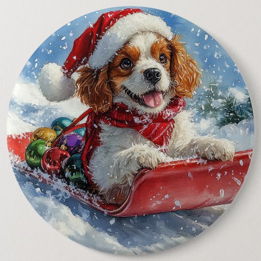 Cavalier King Charles Spaniel Dog Sledge Weihnacht Button (Vorderseite)