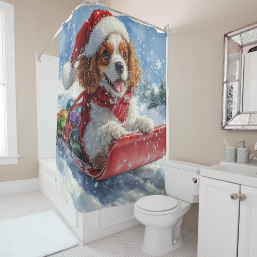 Cavalier King Charles Spaniel Dog Sledge Weihnacht Duschvorhang (Beispiel)
