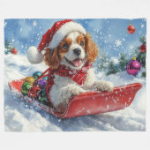 Cavalier King Charles Spaniel Dog Sledge Weihnacht Fleecedecke (Vorderseite (Horizontal))