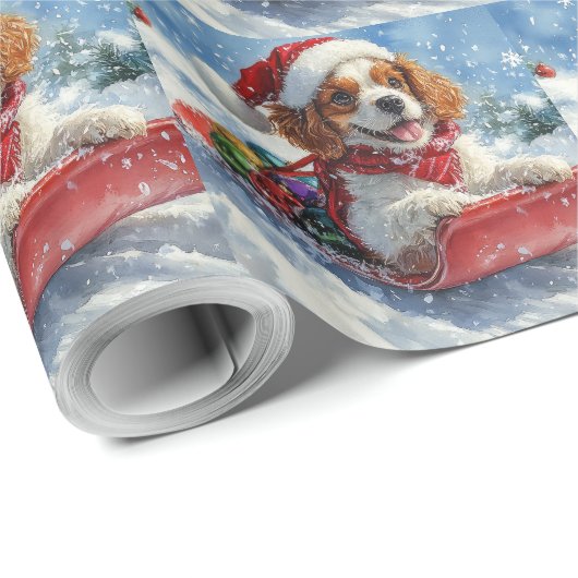 Cavalier King Charles Spaniel Dog Sledge Weihnacht Geschenkpapier (Rolleneckpunkt)