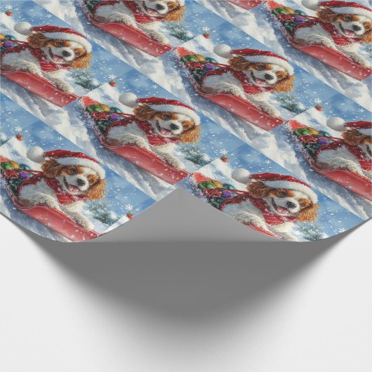 Cavalier King Charles Spaniel Dog Sledge Weihnacht Geschenkpapier (Ecke)