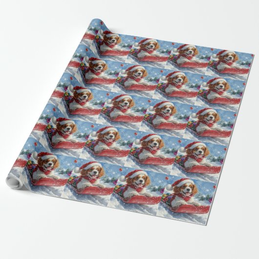 Cavalier King Charles Spaniel Dog Sledge Weihnacht Geschenkpapier (Ungerollt)
