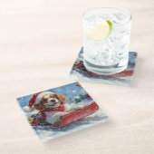 Cavalier King Charles Spaniel Dog Sledge Weihnacht Glasuntersetzer (Schrägansicht)