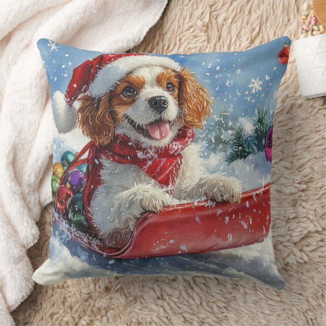 Cavalier King Charles Spaniel Dog Sledge Weihnacht Kissen (Decke)