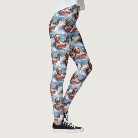 Cavalier King Charles Spaniel Dog Sledge Weihnacht Leggings (Rechts)