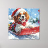 Cavalier King Charles Spaniel Dog Sledge Weihnacht Leinwanddruck (Vorderseite)