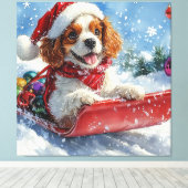 Cavalier King Charles Spaniel Dog Sledge Weihnacht Leinwanddruck (Insitu (Holzboden))