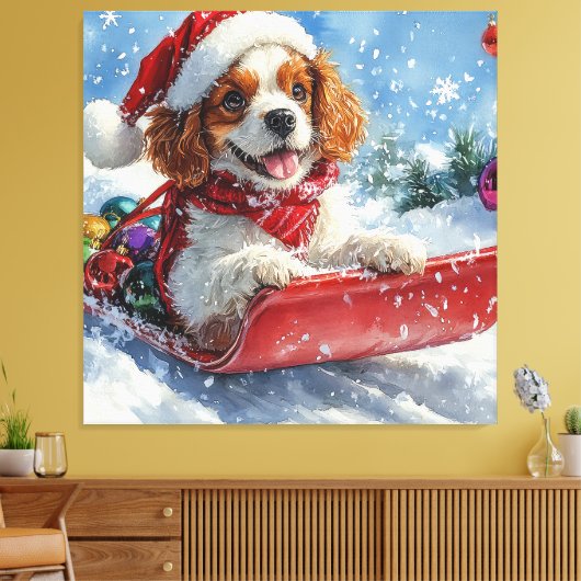 Cavalier King Charles Spaniel Dog Sledge Weihnacht Leinwanddruck (Insitu (Wohnzimmer))