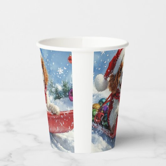 Cavalier King Charles Spaniel Dog Sledge Weihnacht Pappbecher (Links)