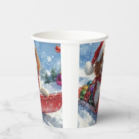 Cavalier King Charles Spaniel Dog Sledge Weihnacht Pappbecher (Rechts)