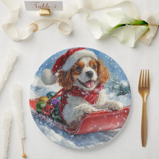 Cavalier King Charles Spaniel Dog Sledge Weihnacht Pappteller (Hochzeit)